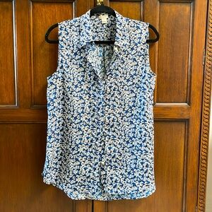 Sleeveless button up floral print blouse